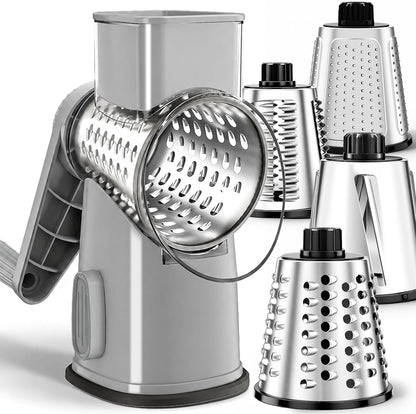 Weltonhm 4 in 1 Large Cheese Grater Hand Crank (White Grey 4 Graters)