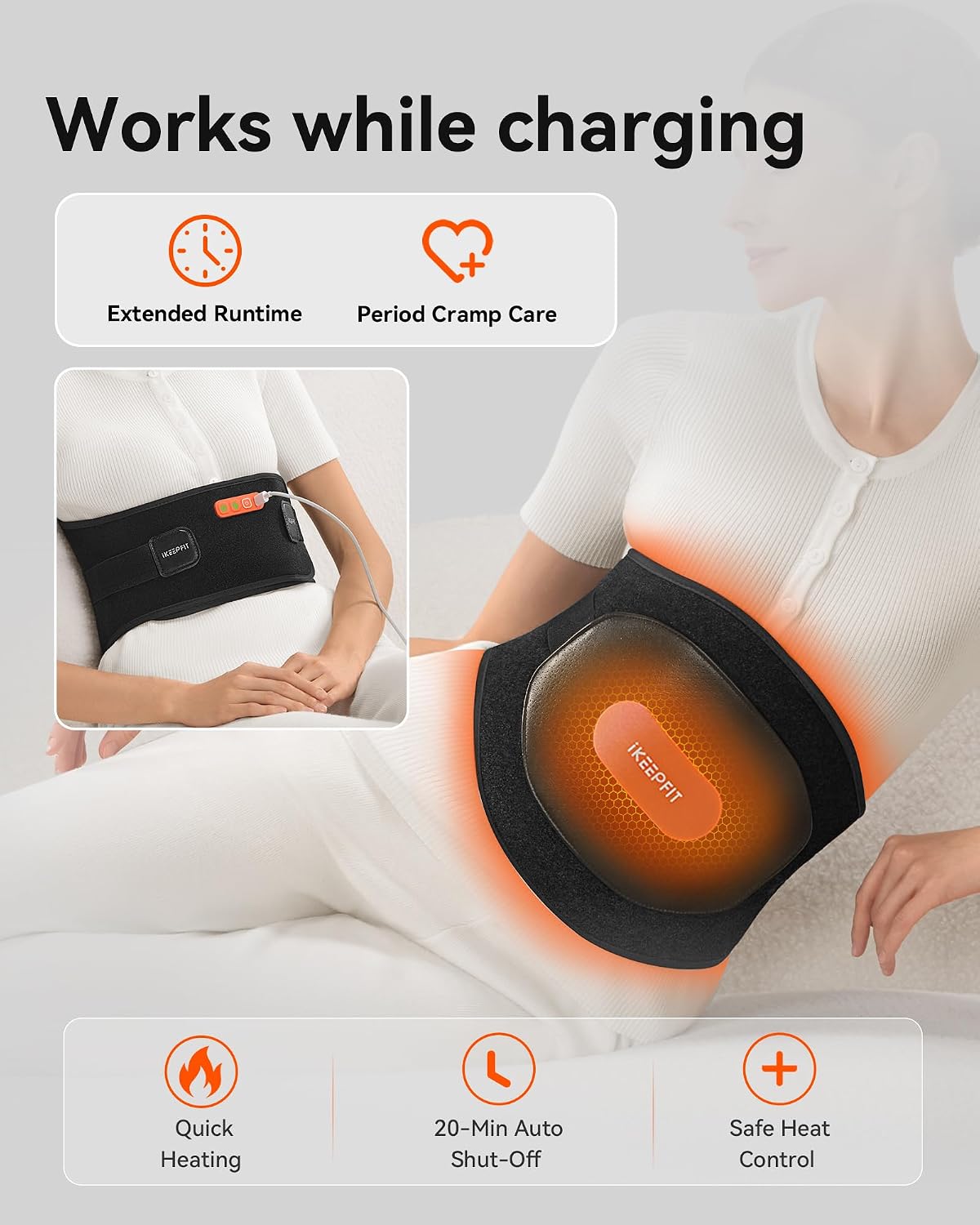 IKEEPFIT Portable Heating Pad for Back, Cordless Wearable Heat Belt with Massager for Lower Back Pain Relief, Battery Powered 8000 mAh Rechargeable, MAXwarm® 3.0, Gift for Women Men 90-310 lbs