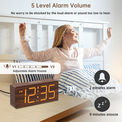 DreamSky Wooden Digital Alarm Clock for Bedroom with Large Numbers