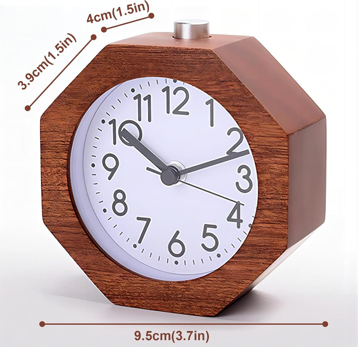 Wood Analog Alarm Clock 3'' Non-Ticking Backlight Battery Operated