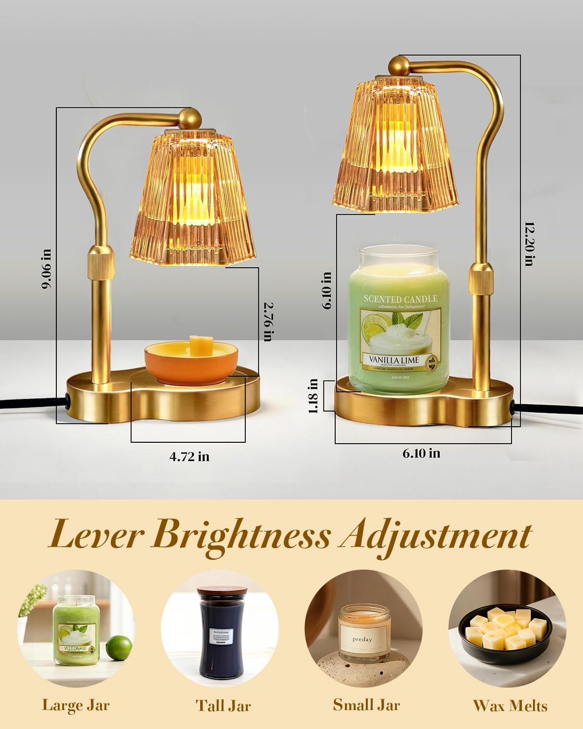 Candle Warmer Lamp with Timer & Dimmable Settings, Adjustable Height Flameless Scented Wax Melter for Jar Candles, Elegant Home Decor Warmer Lamp with 2 Bulbs, Gift for Women Mom Friend Family, White