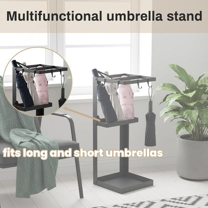 Umbrella Stand, Metal Umbrella Stand Indoor, 20 Inch Umbrella Holder for Entryway, Shelf for use with Small Umbrellas and Bottom Drip Tray for use with