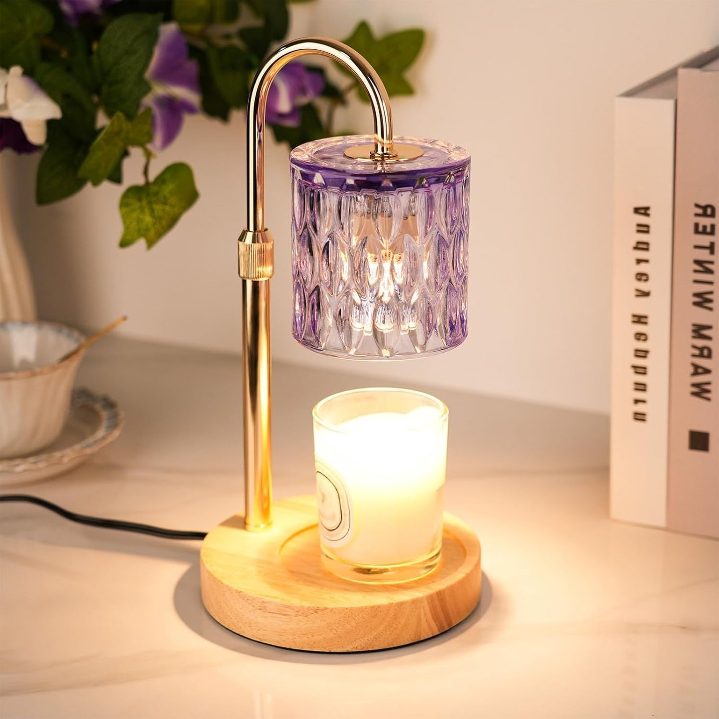 HAIDOLIANG Blue Candle Warmer Lamp with Timer and Dimmer | Height and Brightness Adjustable,Glass Electric Wax Warmer with 2 Bulbs for Women Gifts, Home Decor for Scented Jar Candles
