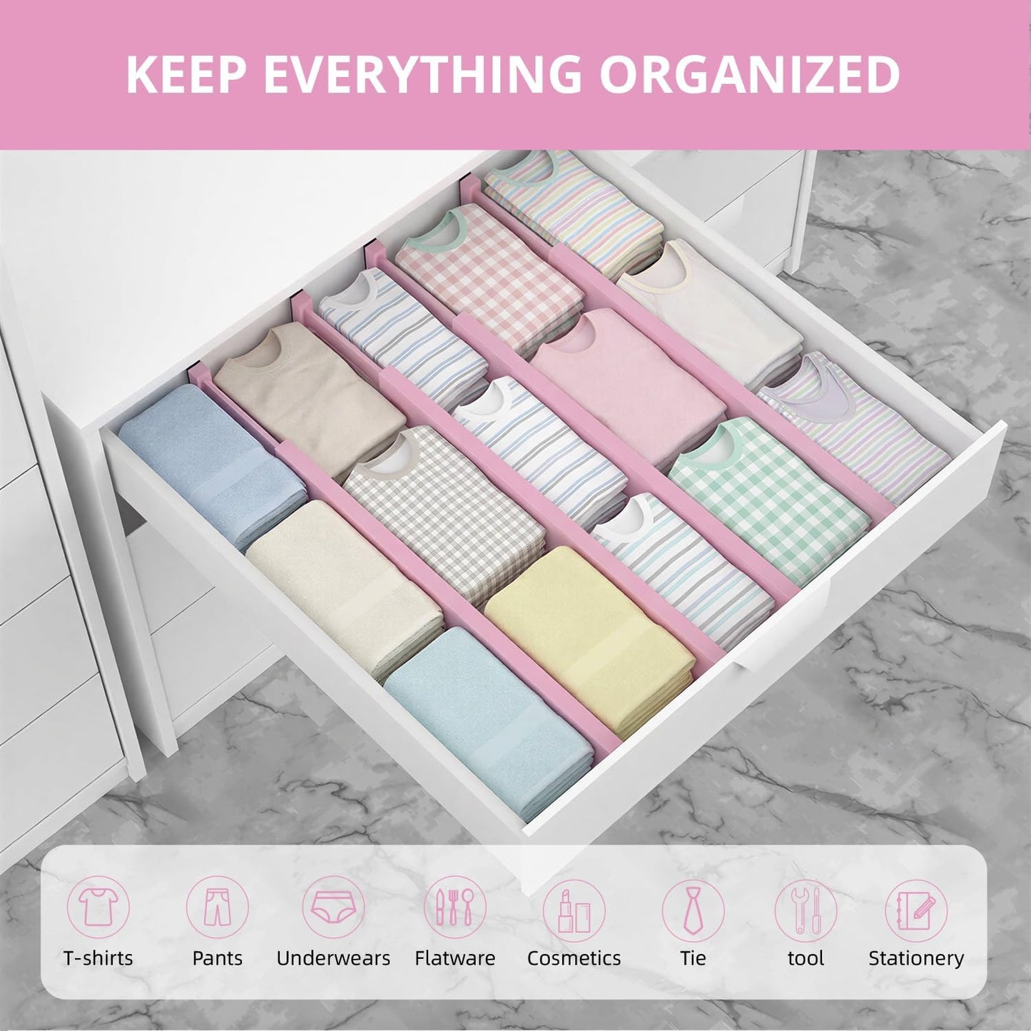 Bamboo Drawer Dividers Organizers, Drawer Separators Splitter,17-22 inches Long Adjustable Spring-loaded Organizer for Large Utensil, Clothes, Tools Drawers(yellow)