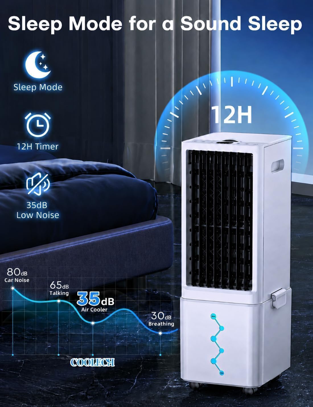 Windowless Air Conditioner w/4 Mode,3 Speed, Waterless Alert,2.4-Gal Tank for 24H Cooling, 12H Timer Swamp Cooler Air Conditioner, 20FT Remote,70° Auto Swing Evaporative Air Cooler for Bedroom