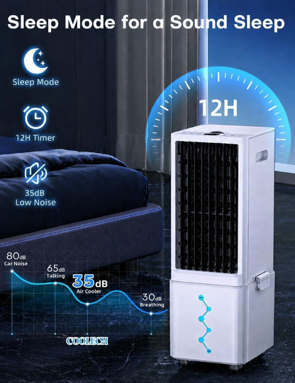 Windowless Air Conditioner w/4 Mode,3 Speed, Waterless Alert,2.4-Gal Tank for 24H Cooling, 12H Timer Swamp Cooler Air Conditioner, 20FT Remote,70° Auto Swing Evaporative Air Cooler for Bedroom