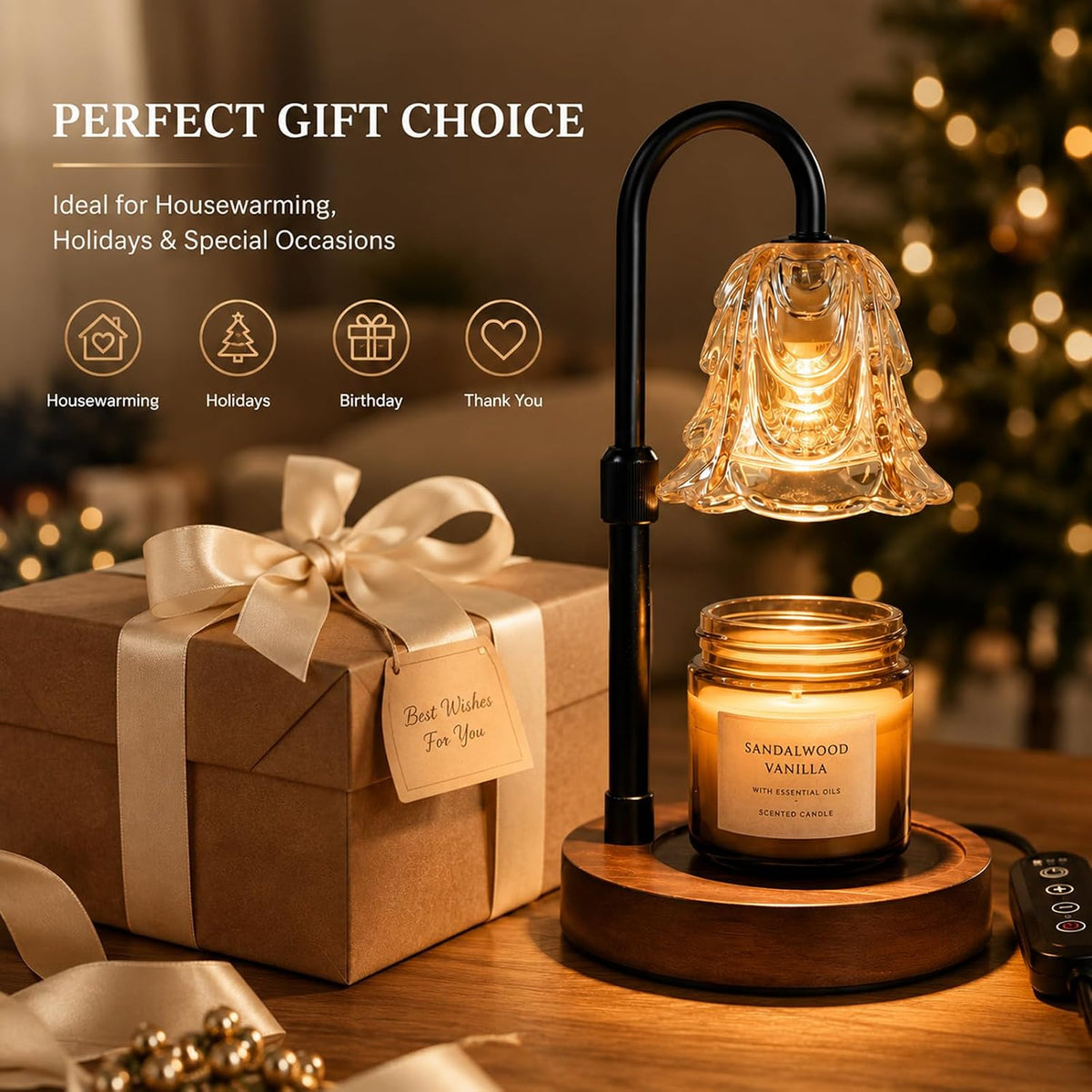 ANFOOS Candle Warmer Lamp with Timer and Dimmer, Adjustable Height Flameless Wax Melter for Jar Candles, 4-Level Brightness Control Electric Candle Warmer with 2 Bulbs, Home Decor Gift