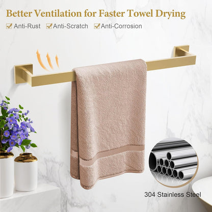 TURS Bathroom Hardware Set Black 4-Piece Towel Bar Set Include 24 Inch Towel Bar Hand Towel Holder Towel Hook Toilet Paper Holder with Shelf Wall Mounted Stainless Steel Bathroom Accessories Set
