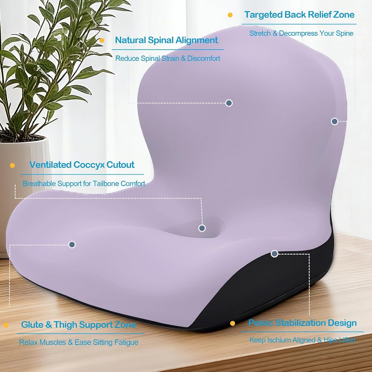 Seat Cushion for Office Chair and Car, L-Shaped Ergonomic Car Seat Cushions, Memory Foam Chair Cushion, Lumbar Support Pillow for Wheelchair, Car, Home, Office, Desk, Black
