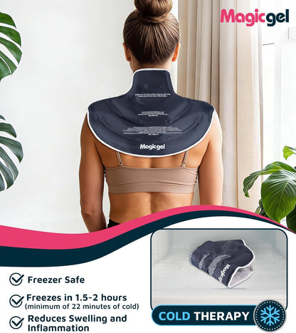 Magic Gel Ice Pack for Neck and Shoulders, Reusable Cervical Ice Pack Wrap for Neck Pain Relief, Flexible Gel Cold Pack for Shoulder Surgery Recovery, Rotator Cuff Injuries, Physical Therapy - Large