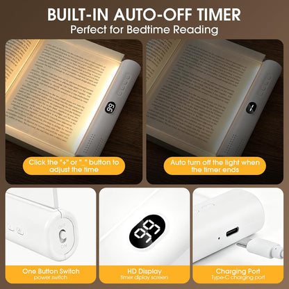 Flat LED Book Light Rechargeable Portable Reading Lamp with 3 Color Temperatures Stepless Dimming Eye Protection Night Reading Light for Bed and Travel (White)