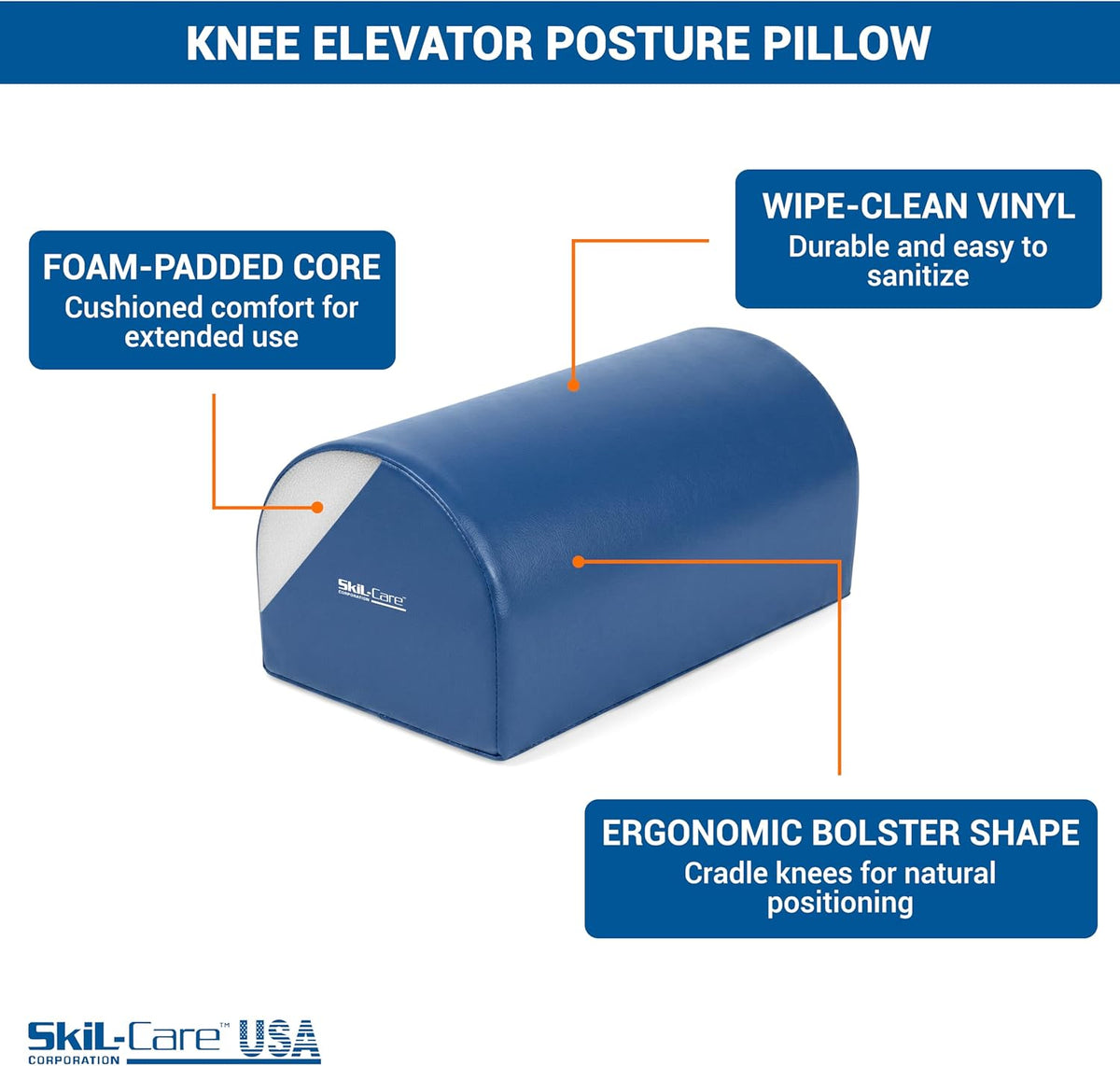 Skil-Care Knee Elevator Posture Pillow, Large Half-Round Bolster, 17" x 8"