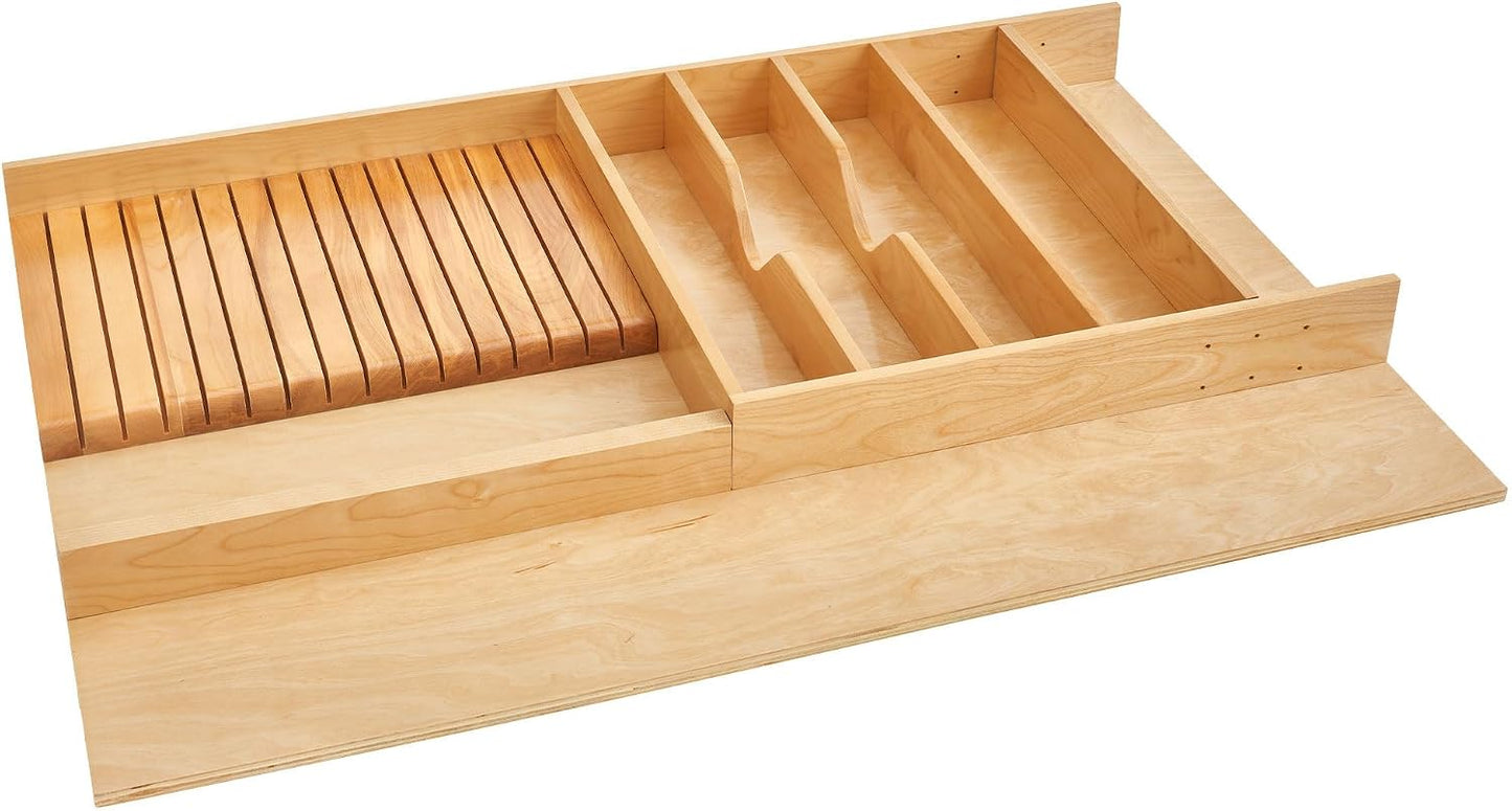 Rev-A-Shelf Trim-to-Fit Wooden Knife Block Drawer Divider, 33.13"x22" | Cutlery Tray Organizer Insert for Kitchen Drawer, Maple, 4WUTKB-36SH-1