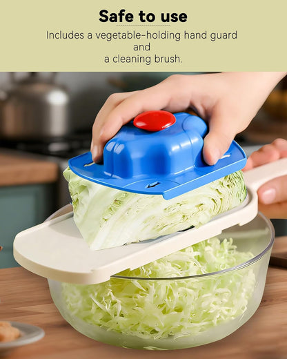 Handheld Mandoline Slicer for Kitchen - Stainless Steel V-Blades | Food Holder & Cleaning Brush, Comfort Grip, Easy to Clean, Vegetable Chopper Cheese Grater