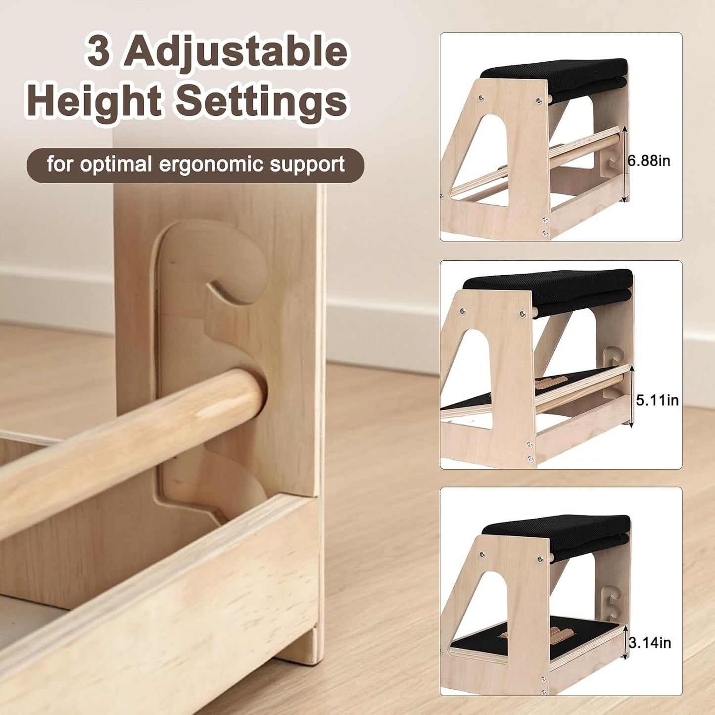 Natheeph Foot Rest Under Desk, Ergonomic Foot Stool with Massage, 4 Height | Top Padded Footrest + 3 Height Settings Massage Board, Desk Foot Rest for Office, Gaming, Living Room, Wooden, Non-Slip Base
