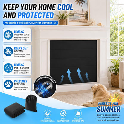 PAWBOSE Magnetic Fireplace Cover - Stop Heat Loss & Keep Drafts Out with Built-in 12 Strong Magnets for Iron Fireplace Frame, 39x32 Inch