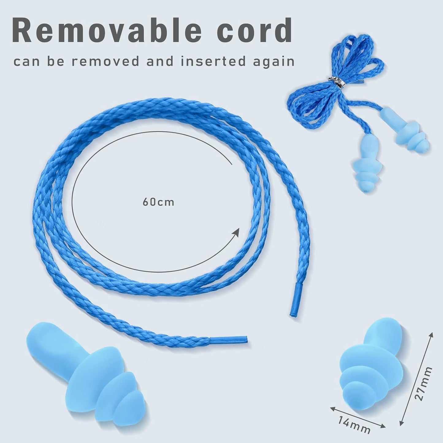 20 Pairs Corded Ear Plugs Reusable Silicone Earplugs with String Banded Ear Plug for Sleeping Noise Cancelling Noise Reduction Hearing Protection(Blue-Orange)