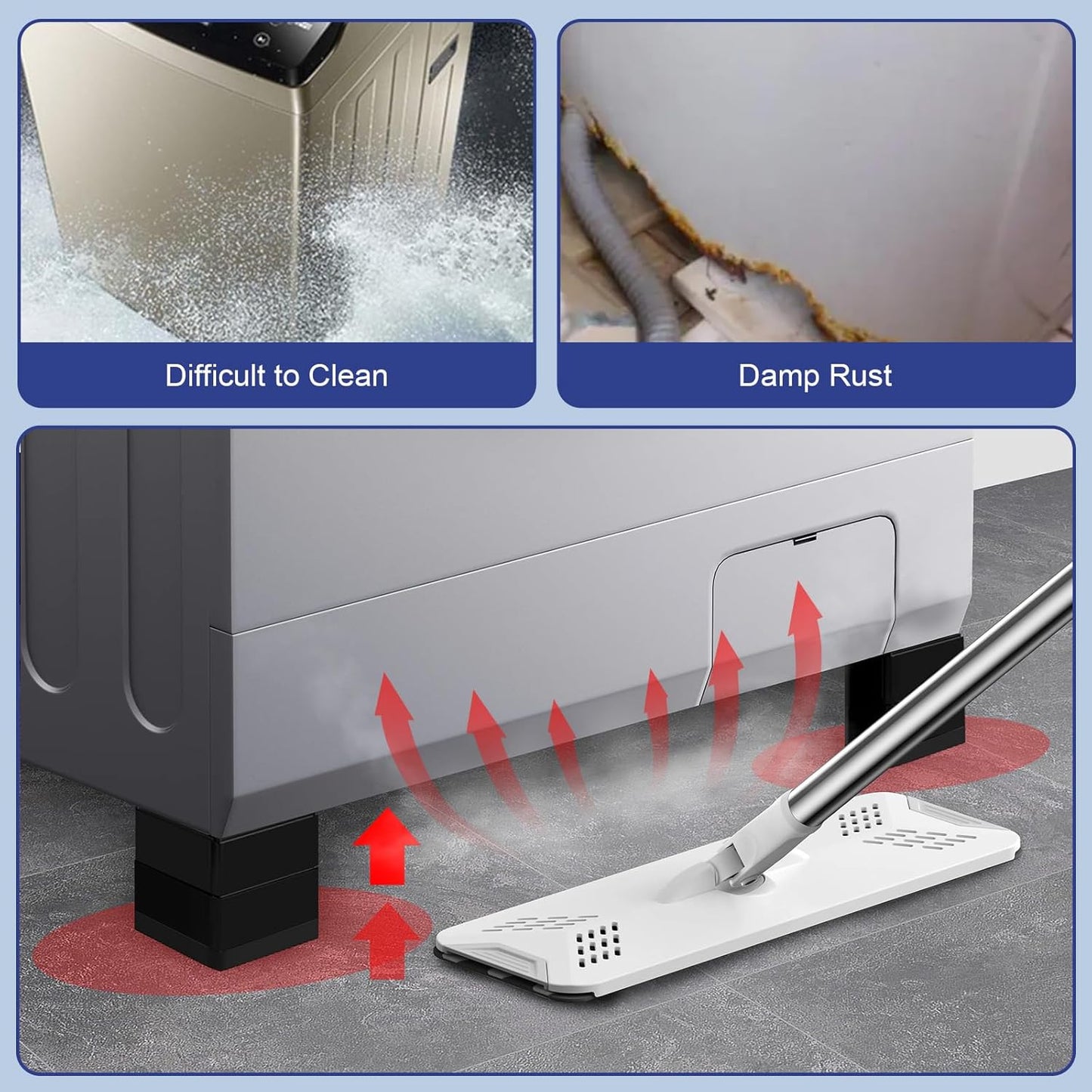 4Pcs Anti Vibration Pads for Washing Machine, Reduce Washer Dryer Moving | Washer and Dryer Pedestals,Prevents Noise Vibration Transfer, Antivibration Stabilizer Support Feet (Increase1.8in)