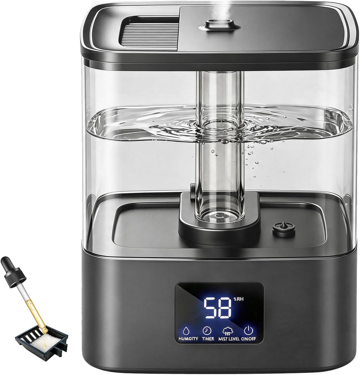 KZF Humidifiers for Bedroom, 4L Cool Mist Humidifier for Large Room, Black