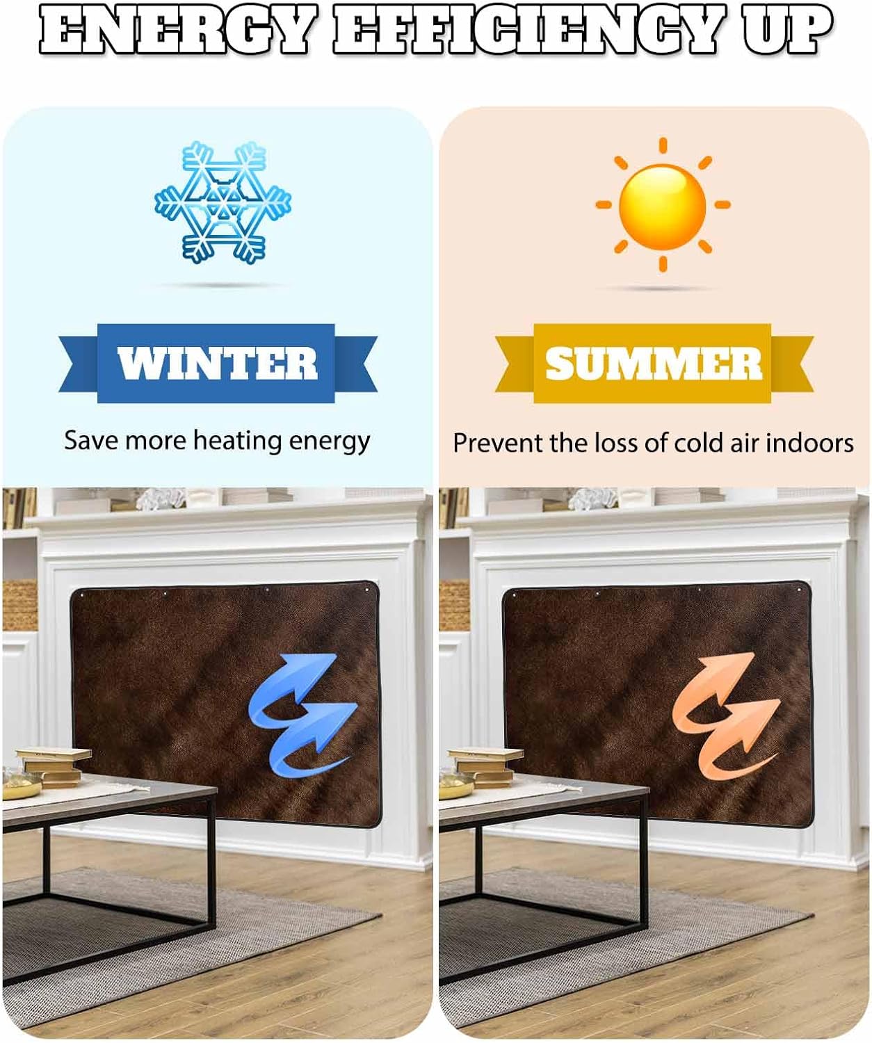 Rustic Wood Magnetic Fireplace Cover, Fireplace Draft Blocker, Brown Wooden Planks Farmhouse Vintage Fireplaces Blanket for Heat Loss/Cold Air, Fireplaces Draft Stopper Cover for Inside 39"x32"
