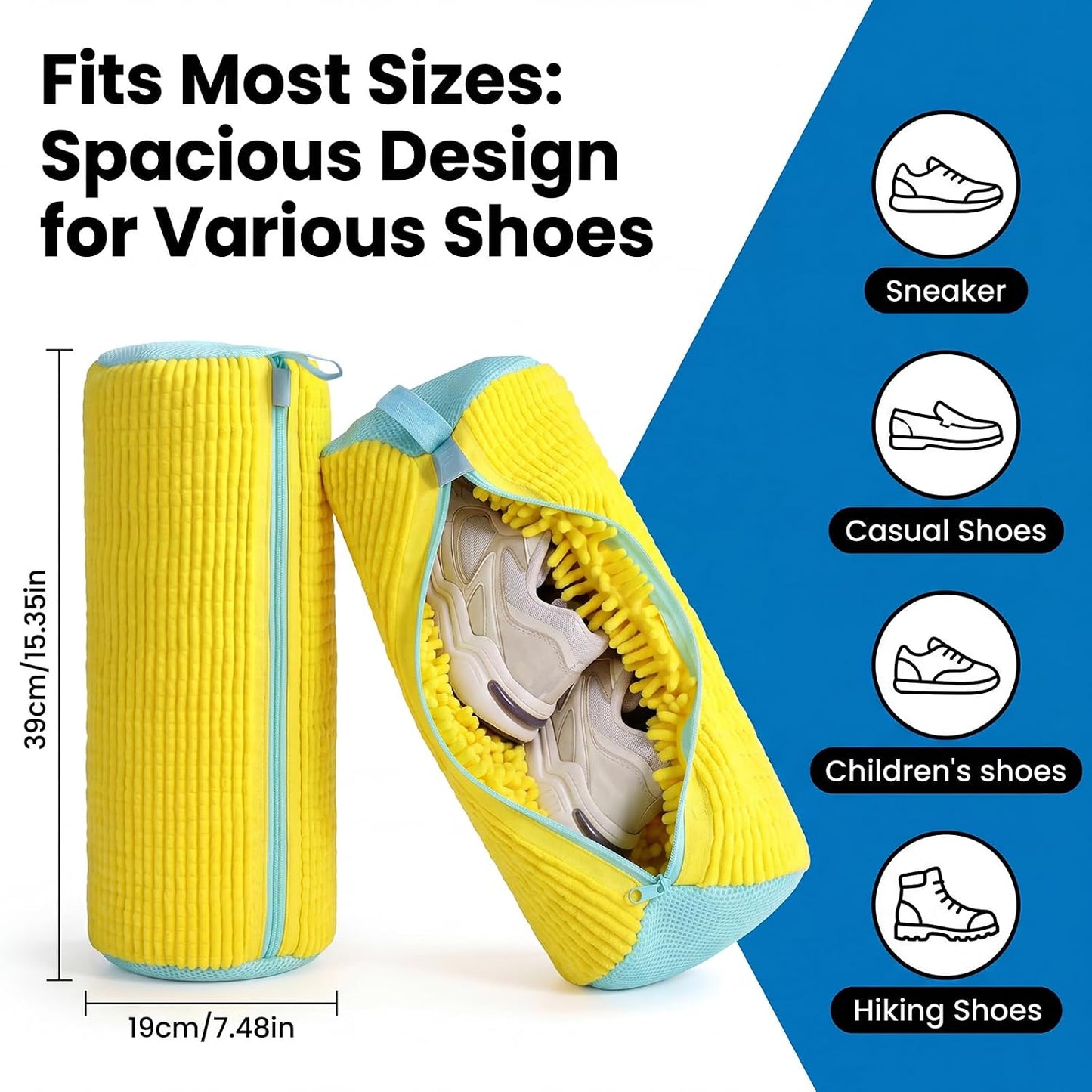 2-Pack Shoe Washing Machine Bag, Microfiber Chenille Laundry Bag for Sneakers - Self-Locking Zipper, 360° Deep Clean, Noise Reduction, Fits All Shoe Sizes, for Tennis Running & Kids Shoes