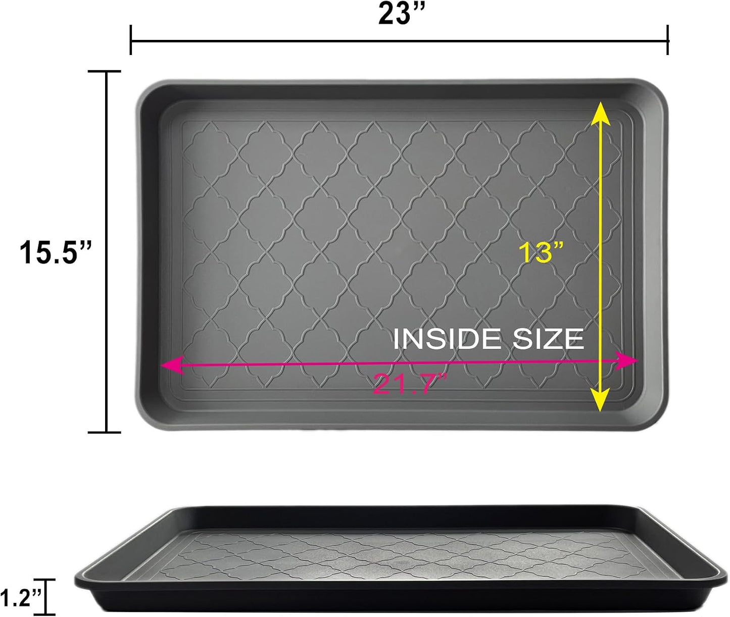 PetLike Boot Tray for Entryway Indoor, Pet Food Mat, 23 x 15.5 inch 2 Packs, Waterproof Rubber Shoe Tray for Indoor and Outdoor, Multi-Purpose Trays for Boots, Shoes, Pets, Garden