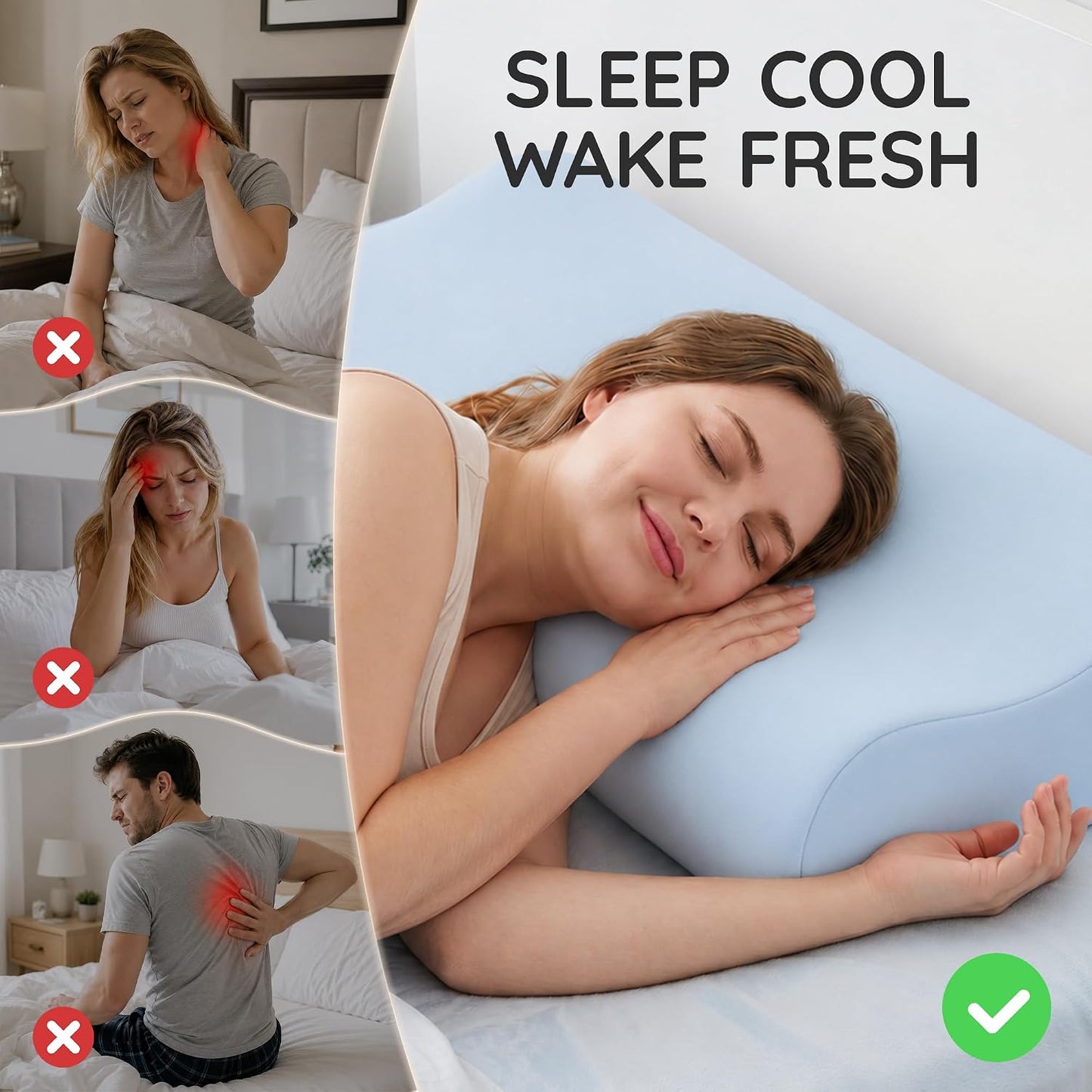 Contour Memory Foam Cervical Pillow for Neck Pain Relief, White | Orthopedic neck support | Standard size | side/back/stomach sleep | cervical alignment | two height choices | washable cover
