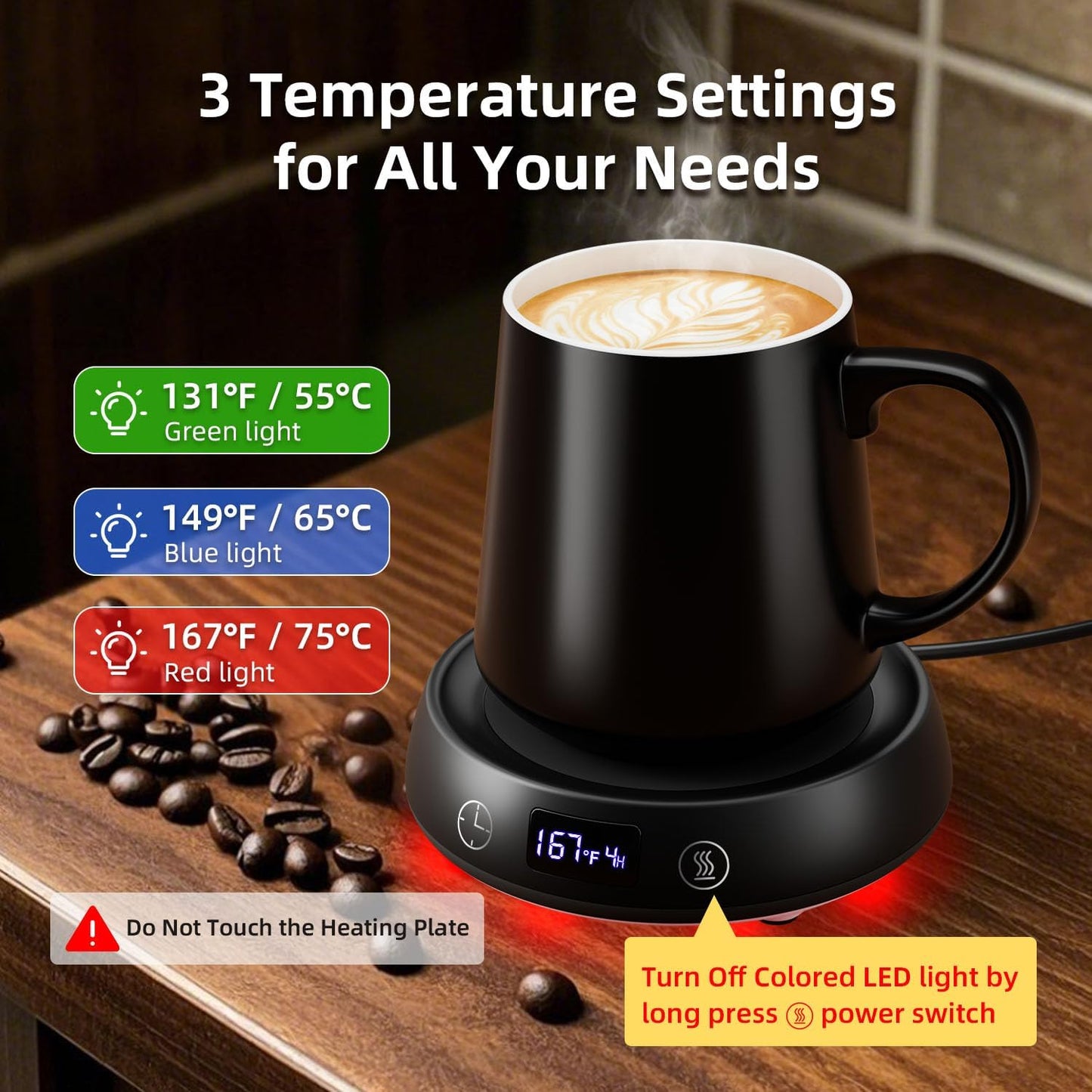 Coffee Mug Warmer Set for Desk, Smart Heated Electric Tea Cup Warmer Plate | Coffee Lover Mug and Warmer Set, Office Home Beverage Warming Candle Heater, 4-Temp Control 8H Auto Shut Off, Men Women Gift