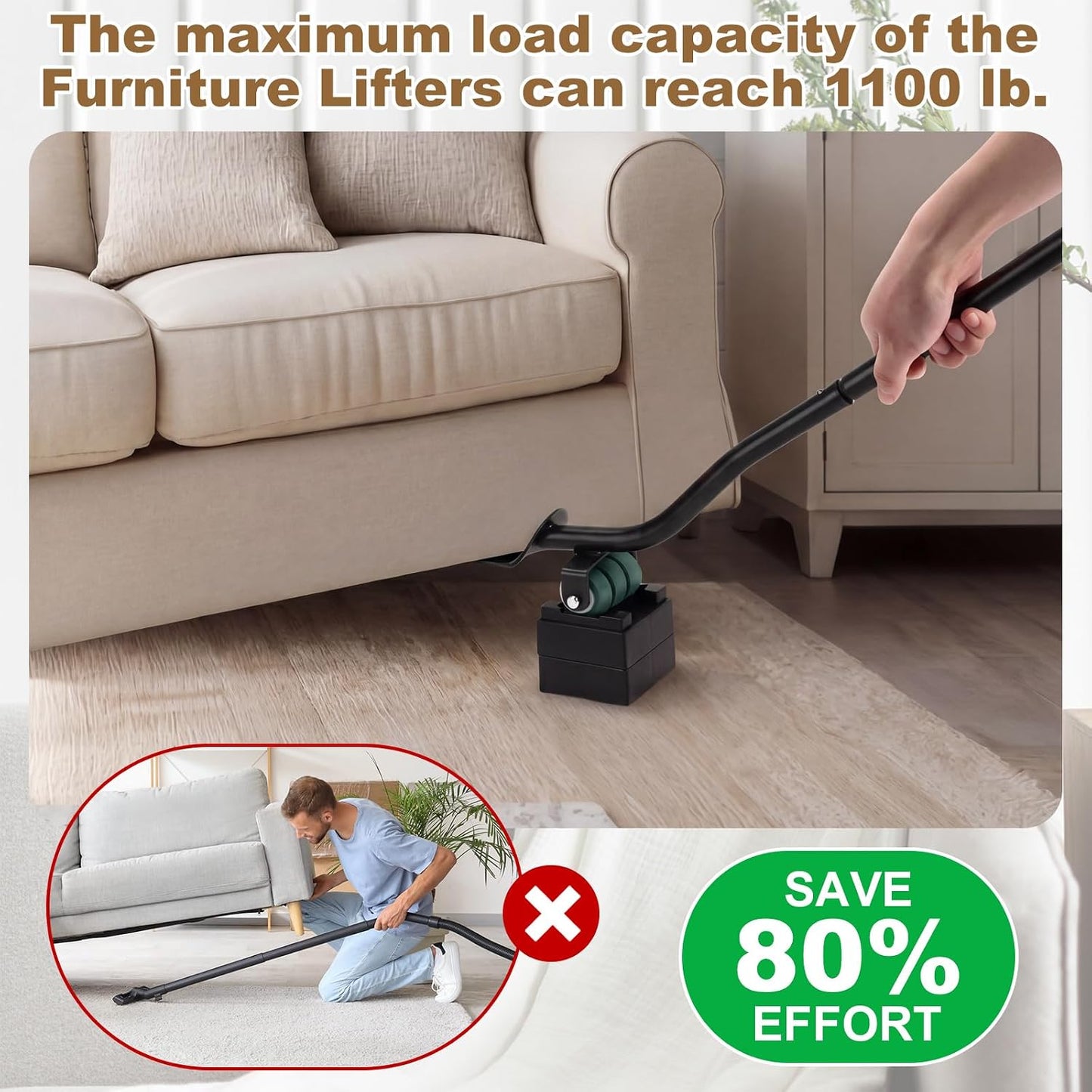 Zonon 2 Sets Appliance Rollers with Furniture Lifter, Heavy Duty Extendable Sliders with 24 Roller Brakes, Holds Up to 660 lb for Washers Dryers, Furniture Moving Tools(Silver,18 to 28 Inches)