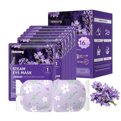 16 Pack Self Heating Steam Eye Mask - Disposable Warming Eye Mask for Dry Eyes, Travel & Sleep Essential, Soothing Relief for Eye Fatigue, Ideal Spa Gift (Lavender)