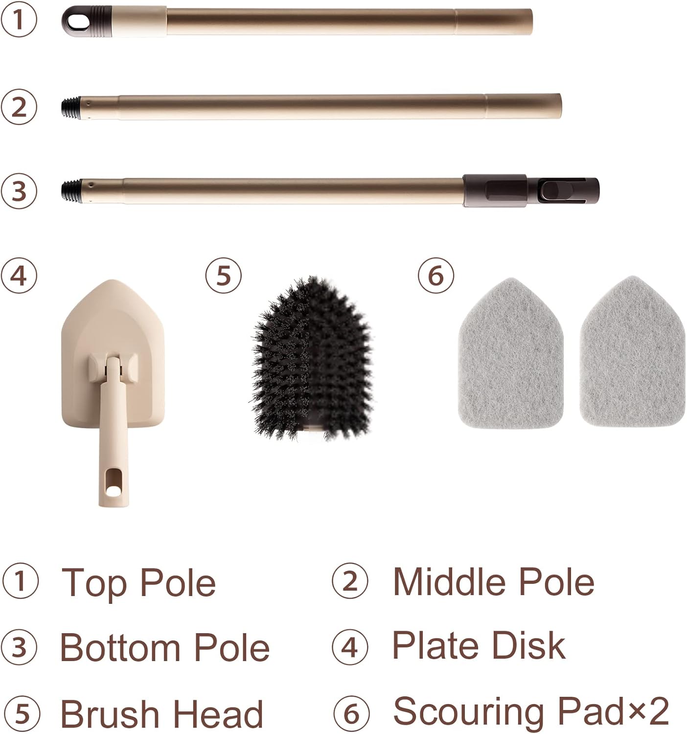 Eyliden Tub & Tile Scrubber Kit with Long Handle, 2 Different Cleaner Brush | Heavy-Duty Stiff Bristle and 2 Non-Scratch Scrub Pads, for Grout Bath Glass Kitchen Floor Shower Boat Deck RV Wash Cleaning
