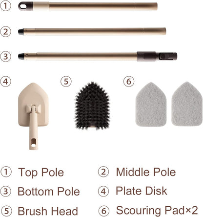 Eyliden Tub & Tile Scrubber Kit with Long Handle, 2 Different Cleaner Brush | Heavy-Duty Stiff Bristle and 2 Non-Scratch Scrub Pads, for Grout Bath Glass Kitchen Floor Shower Boat Deck RV Wash Cleaning
