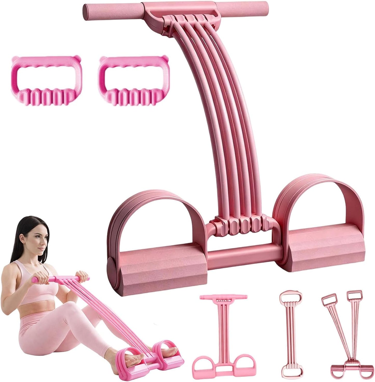 2026 NEW Pedal Resistance Band with Handle,8 Tube Detachable Elastic 3-in-1 Multifunctional Foot Pedal Resistance Assistance Expander for Foot Pedal Pull, Back Stretch & Chest Expand