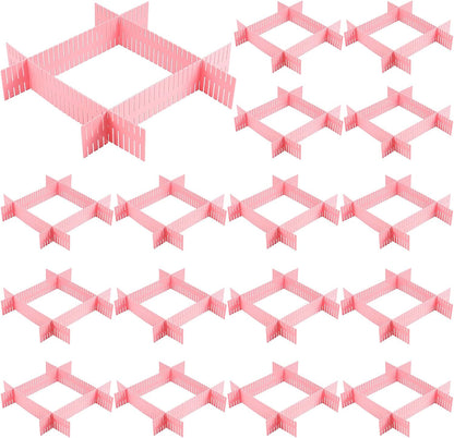 ZOENHOU 60 PCS DIY Drawer Divider Organizers, Pink Grid Drawer Dividers, Adjustable Premium Plastic Organizers for Makeup Drawers Desktop Kitchen Drawer Organizers and Storage, 12.6 x 2.76 Inch
