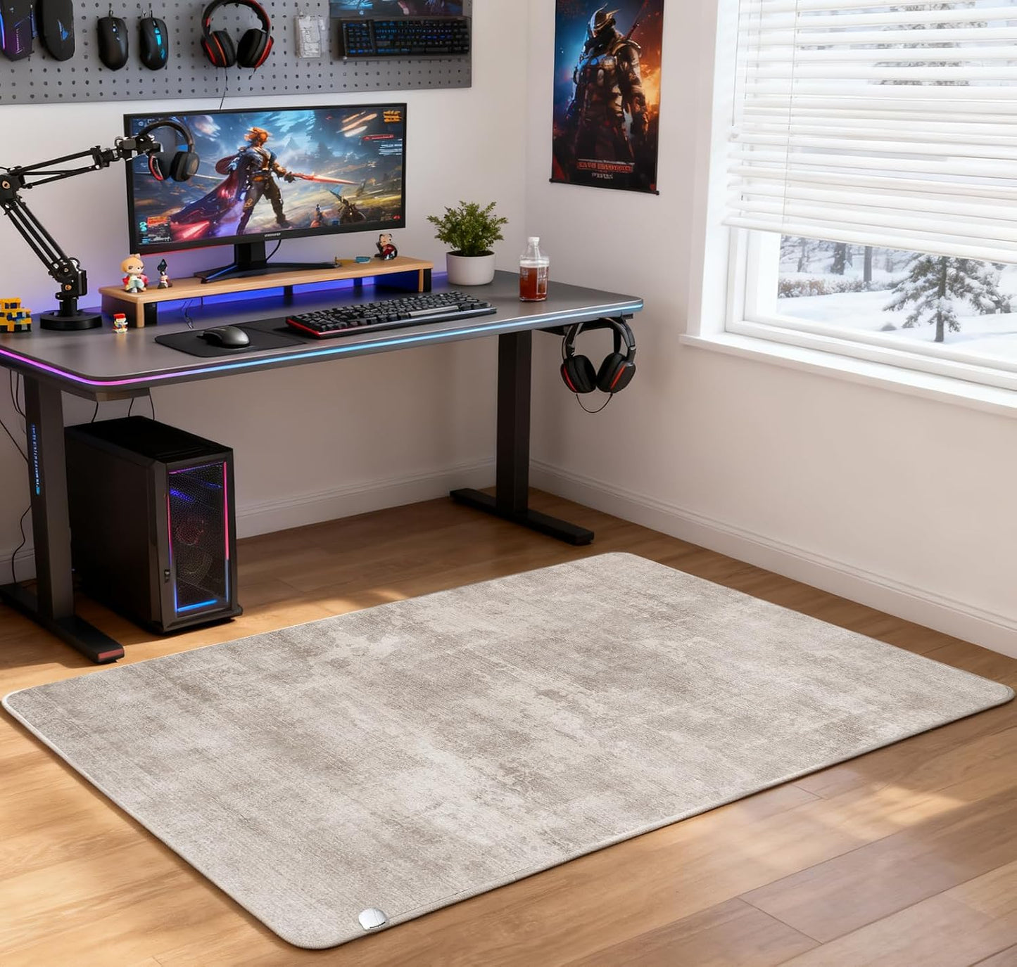 Electric Heated Carpet 35x55in Soft Plush Heating Rug 450W CX | Instant Warmth in 30s, 60 Heat Levels 12h Timer, Energy Efficient Safety Protection Ideal for Home Office Playroom 120V