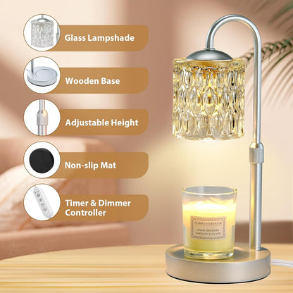 Briever Dimmable Candle Warmer Lamp with Timer, Height Adjustable Electric Candle Wax Warmer, Christmas Birthday Gifts for Women Mom, House Warming Gifts New Home Room Decor, Black Solid Wood Base