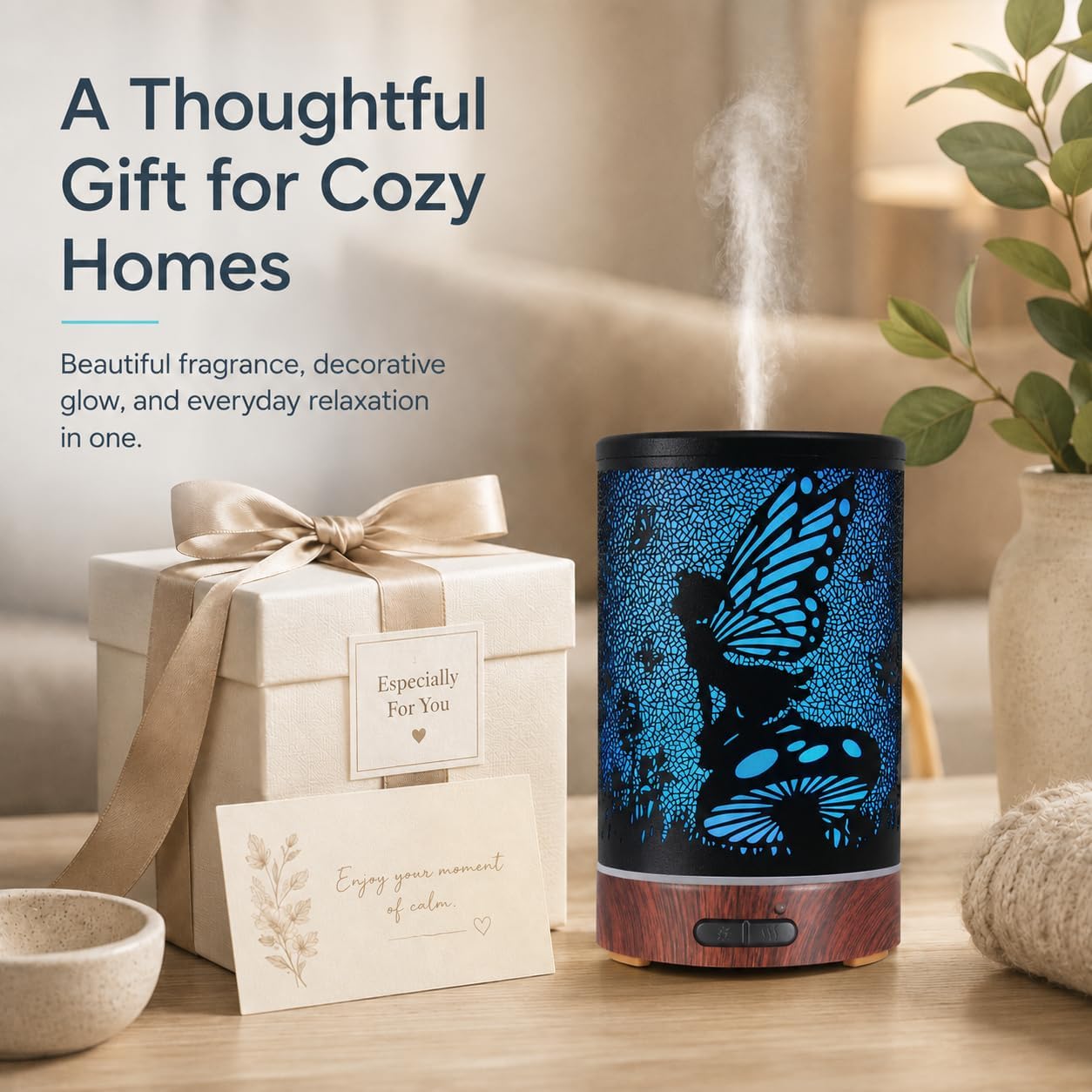 Tree Essential Oils Diffuser for Home 150ML Aromatherapy Diffuser | Birthday Gifts for Women mom,Metal Cool Mist Humidifier with 7 Colors Lights Waterless Auto Off Air Diffusers