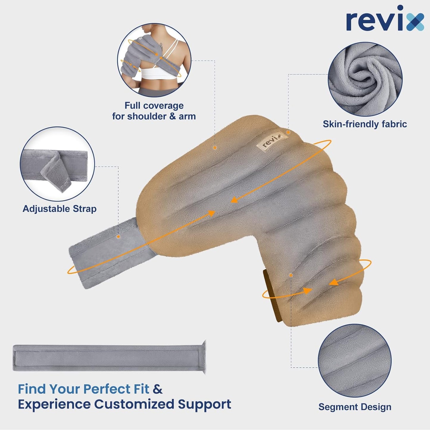 REVIX Microwavable Shoulder Heating Pad for Rotator Cuff, Moist Heating Pads Microwavable with Adjustable Strap, Shoulder Heating Pads for Upper Back Muscle Relaxation & Relief, Gray