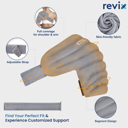 REVIX Microwavable Shoulder Heating Pad for Rotator Cuff, Moist Heating Pads Microwavable with Adjustable Strap, Shoulder Heating Pads for Upper Back Muscle Relaxation & Relief, Gray