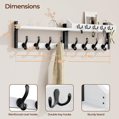 Evermagin 29" Coat Rack Wall Mount with Shelf for Entryway, Rustic Brown | Wall Mounted Coat and Key Rack with Hooks, Key Holder with Mail Organizer for Wall, Living Room, Mudroom, Bedroom