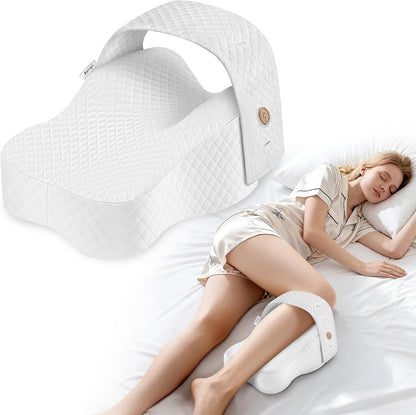 Knee Pillow for Side Sleepers – Memory Foam & Adjustable Strap | Hip & Spine Support, Cooling Cover, Machine Washable, Non-Slip Strap for Pain Relief, Post-Surgery, Travel & Leg Pillow.