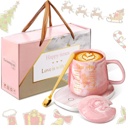 Nitial Bible Verse Coffee Mug Warmer Set Christian Coffee Mug Warmer | God Say You Are, Bible Verse Coffee Mug and Mug Warmer, Christian Gifts for Women, Pink Marble Mug, Teacher Mom Coworker