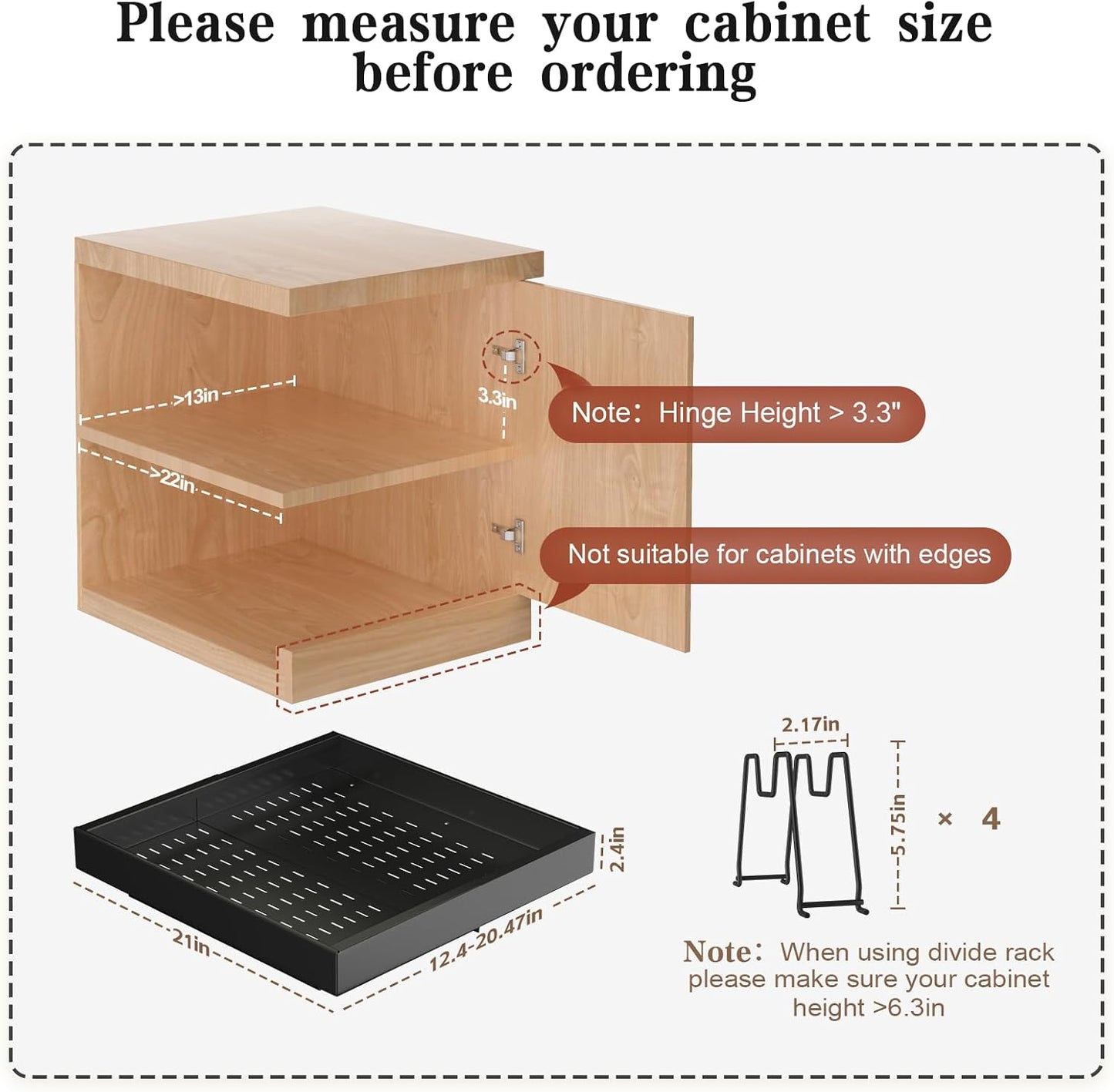 Seinloes 2Pack Pull out Cabinet Organizer 21"Deep with 4 Adjustable Dividers,Expandable（12.1"-20.4"W） Pots and Pans Organizer Under Cabinet with Raising Pad for Framed Cabinets,Slide out Drawers,White