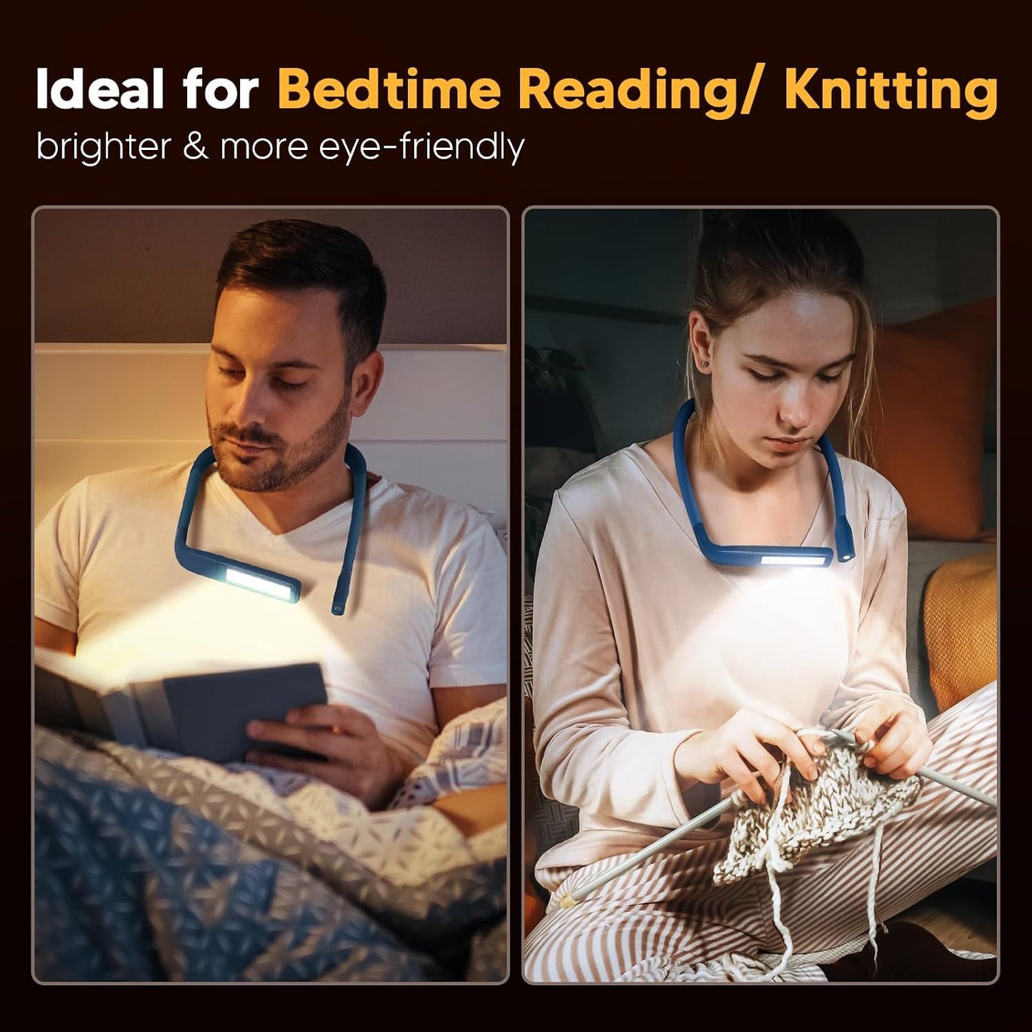 Neck Reading Light Book Lovers Gifts, Rechargeable 80Hrs Eye-friendly 3 Colors & Stepless Dimming Book Light for Reading, Christmas Stocking Stuffers for Men Women Camping Knitting Crochet Accessories