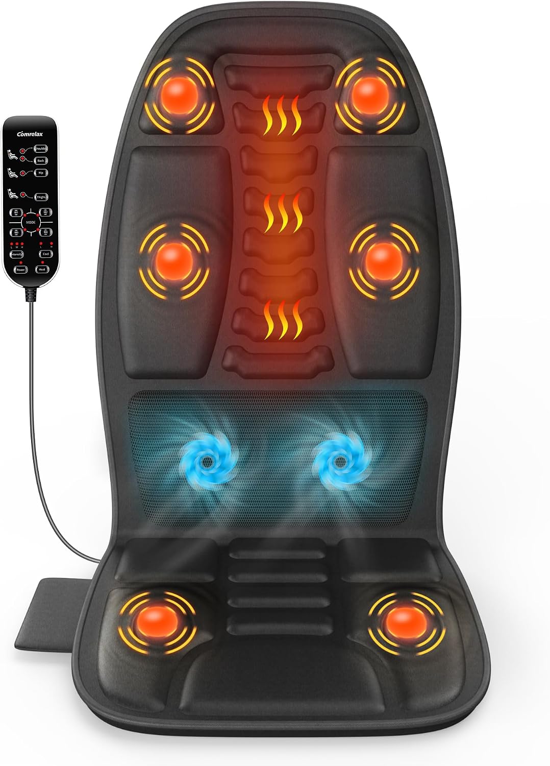 Massage Seat Cushion with Heat, 6-Motor Vibration Back Massager for Chair, Chair Massager Pad with 4 Modes & 3 Intensities for Office Chair, Sofa and Recliner