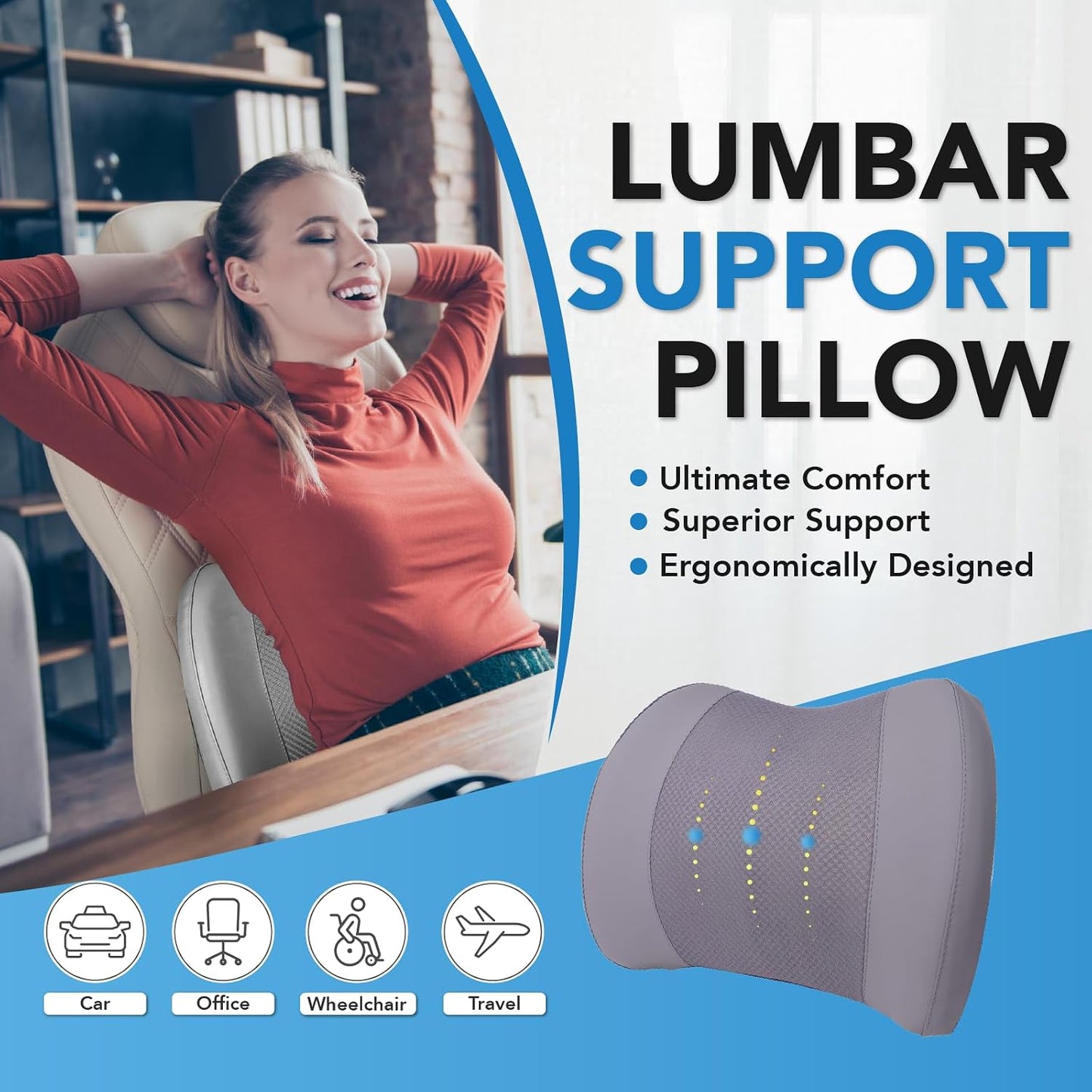 Lofty Aim Lumbar Support Pillow for Car, Car Seat Back Support for Driving | Memory Foam Car Lumbar Support for Driving Seat, Car Back Cushion, Adjustable Straps, Lower Back Pillow, Office Chairs, Black