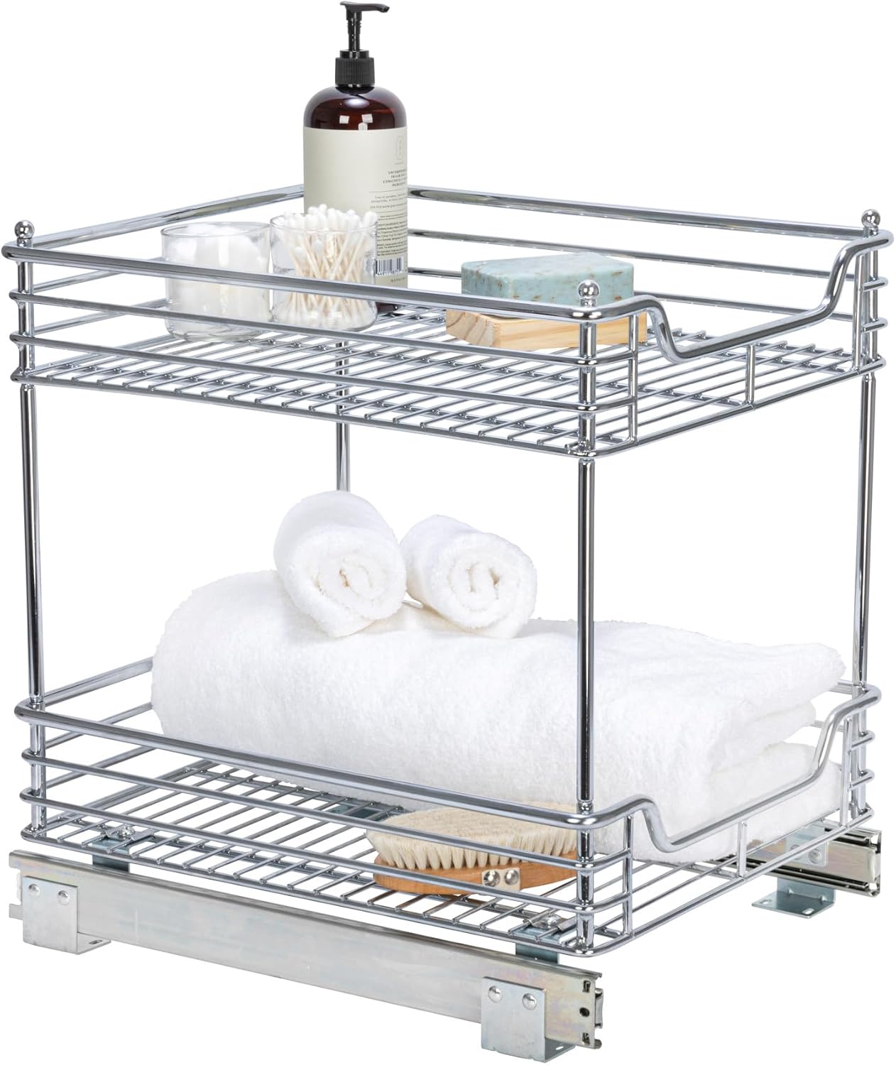Household Essentials Glidez Multipurpose Chrome-Plated Steel Pull-Out/Slide-Out Storage Organizer for Cookware and Bakeware - 2-Tier Design - Fits Standard Size Cabinet or Shelf, Chrome