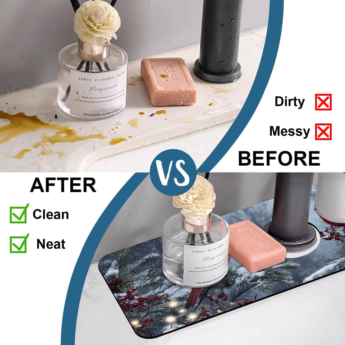 Faucet Mat for Kitchen Sink Absorbent Splash Guard Bathroom 23.5"X5.5"