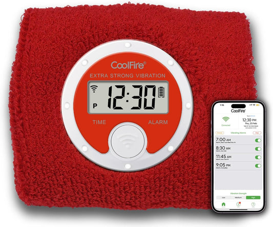 Coolfire - Vibrating Alarm Clock Sweatband, Silent Wake Yourself Up Wristband Vibrating Alarm Watch for Couples, Students, Easy to Set on User-Friendly App, Hearing Impaired, USB Chargeable