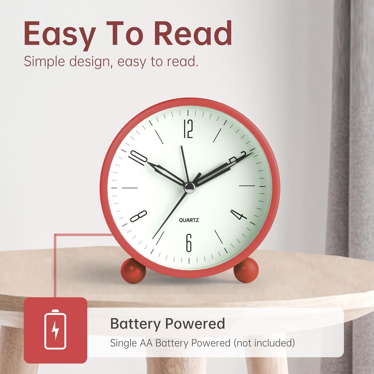 JALL Analog Alarm Clock, 4 inch Super Silent Non Ticking Small Clock with Night Light, Battery Operated, Simple Design, Old Fashioned Style Ideal Decor, for Bedroom, Bedside, Desk, Adult, Gift, Green